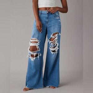 American Eagle Dreamy Drape Ultra Wide-Leg Super High Waisted Ripped Jean